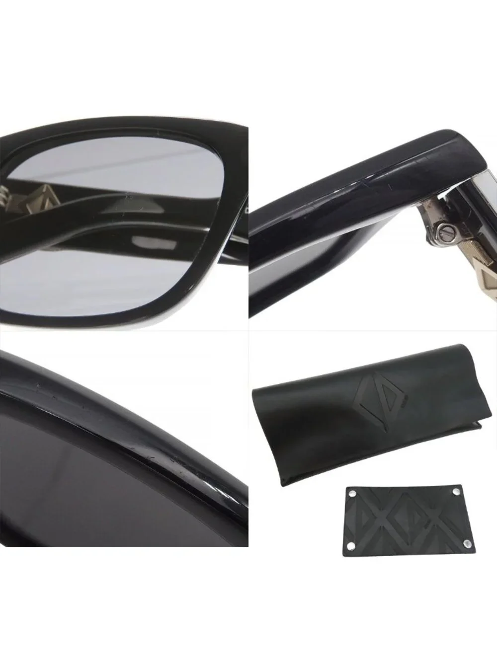 Dior Diamond Sunglasses Black Silver Acetate Metal Rectangular Eyewear